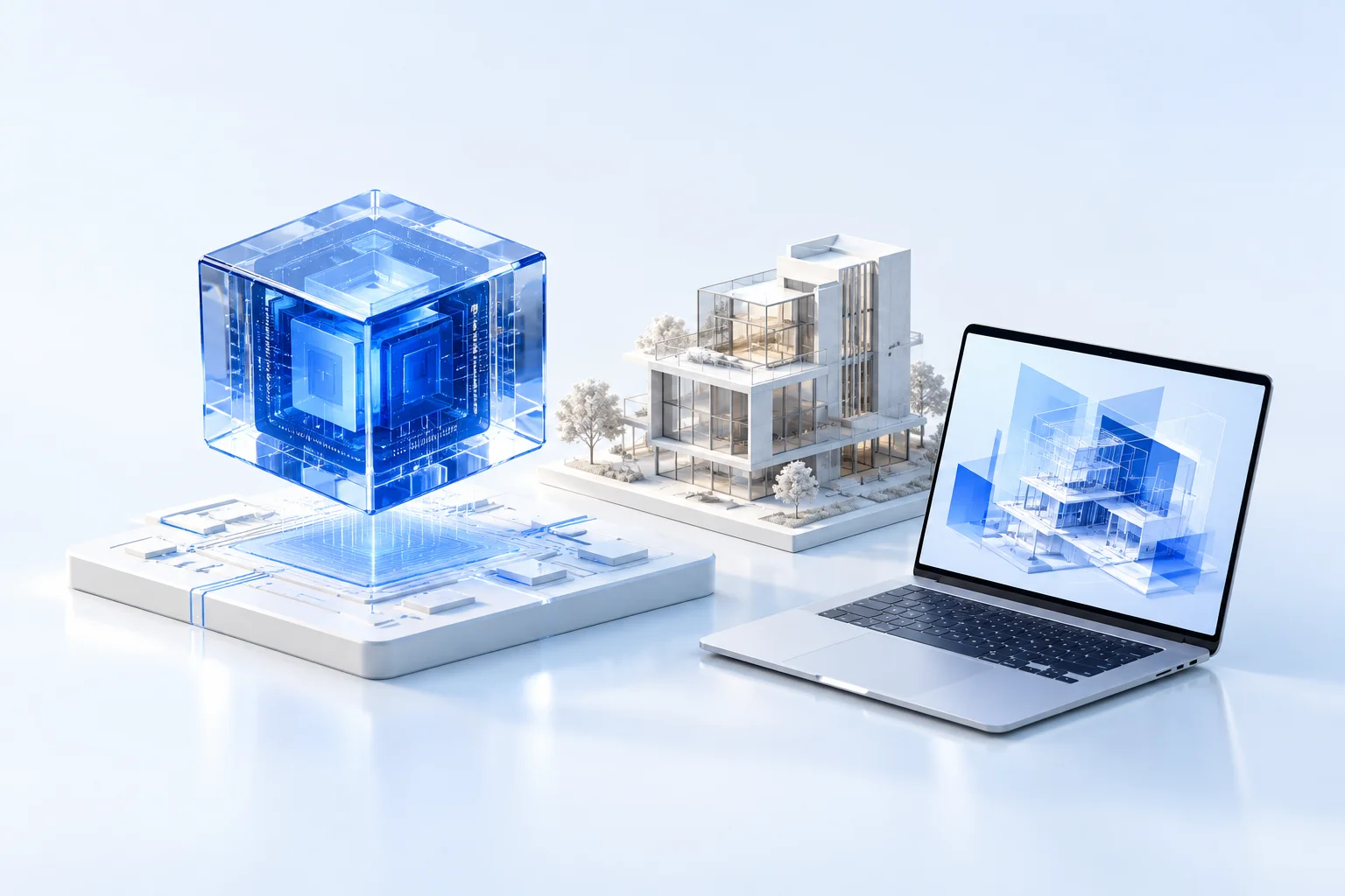 Ilustração de tecnologia, inteligência artificial e arquitetura
